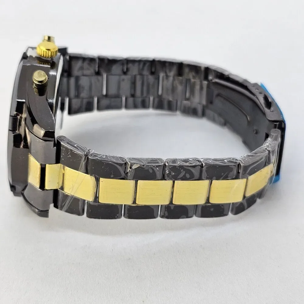 46MM Men's Watch Black Case Black Dial Date‎ Indicator Black Gold Bracelet 8
